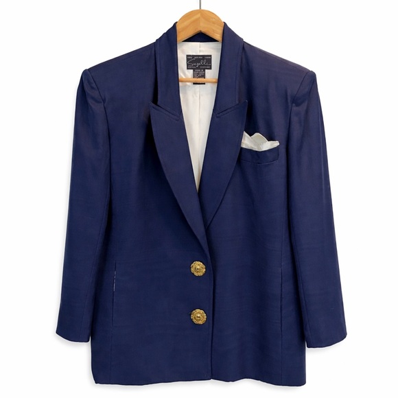 Suzelle Jackets & Blazers - Vintage 90s Suzelle Silk Blazer Navy Gold Buttons Old Money Power Blazer 10
